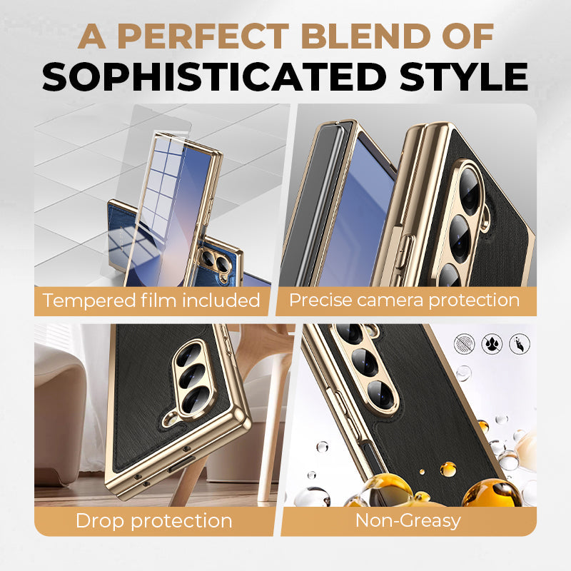 Electroplated Luxury Leather Shell-Film Integrated Protective Shell for Samsung Z Fold6/5/4/3