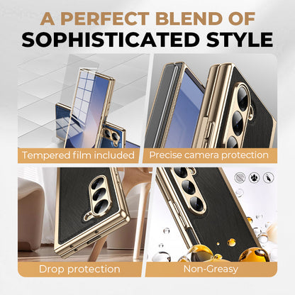 Electroplated Luxury Leather Shell-Film Integrated Protective Shell for Samsung Z Fold6/5/4/3