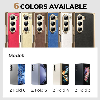 Electroplated Luxury Leather Shell-Film Integrated Protective Shell for Samsung Z Fold6/5/4/3