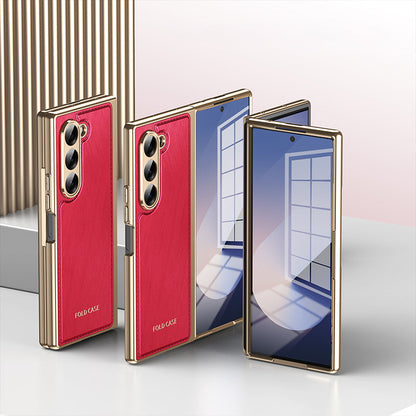 Electroplated Luxury Leather Shell-Film Integrated Protective Shell for Samsung Z Fold6/5/4/3
