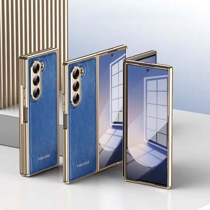 Electroplated Luxury Leather Shell-Film Integrated Protective Shell for Samsung Z Fold6/5/4/3