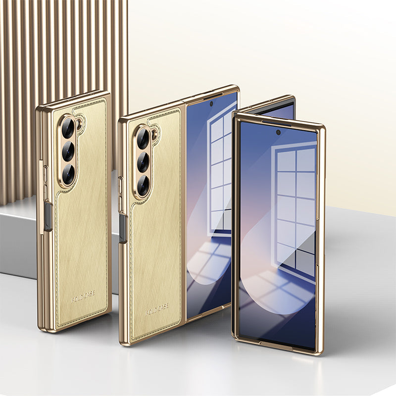 Electroplated Luxury Leather Shell-Film Integrated Protective Shell for Samsung Z Fold6/5/4/3