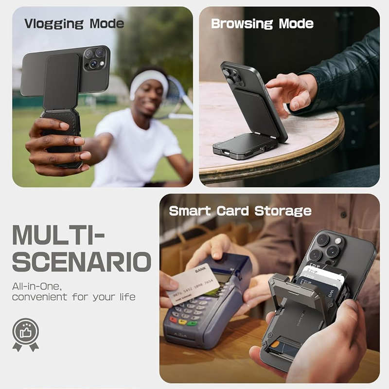 🧲📲2-in-1 Foldable Magnetic Phone Stand，Tripod Phone Stand Credit Card Holder for iPhone 16/15/14/13/12 SUPCASE Adjustable Phone Stand Compatible with MagSafe