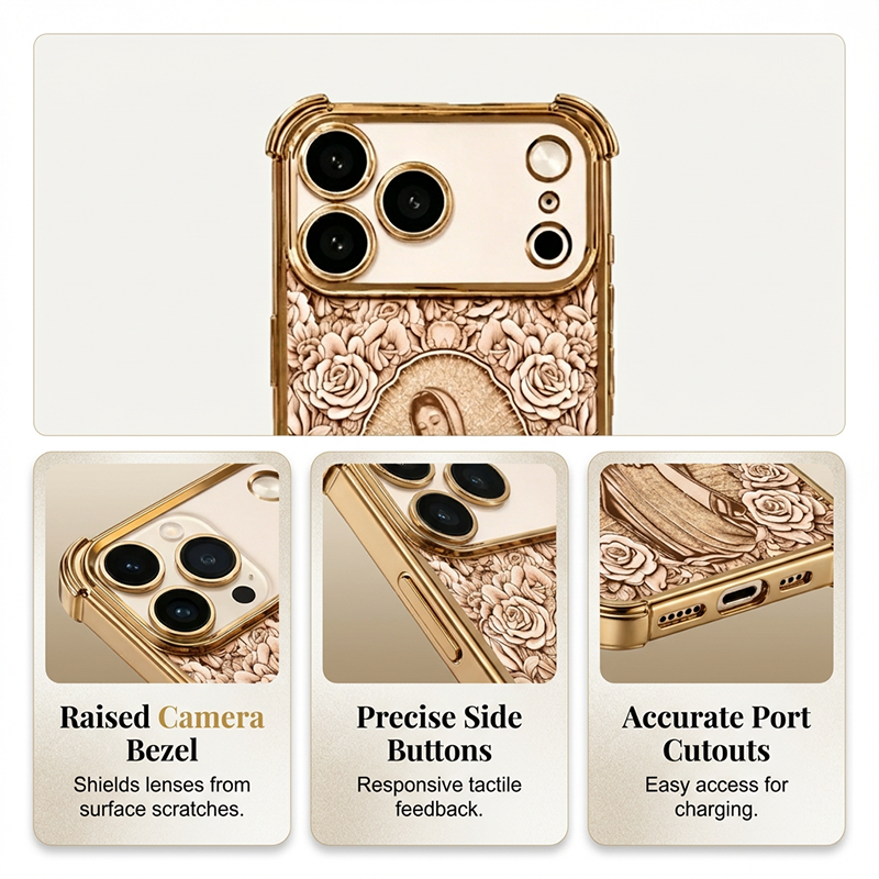 📱✨ Gold Art Phone Case – 3D Floral Relief, Shock-Resistant Protection🌿✅