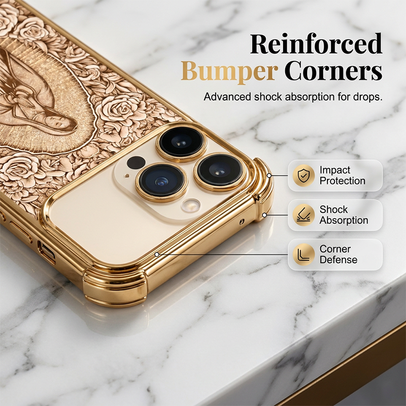 📱✨ Gold Art Phone Case – 3D Floral Relief, Shock-Resistant Protection🌿✅