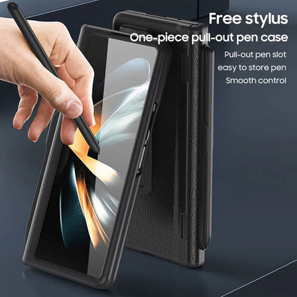 All-around Protection Leather Phone Case with Stand and Hinge Protection for Samsung Galaxy Z Fold 6/5/4/3 - Free Stylus